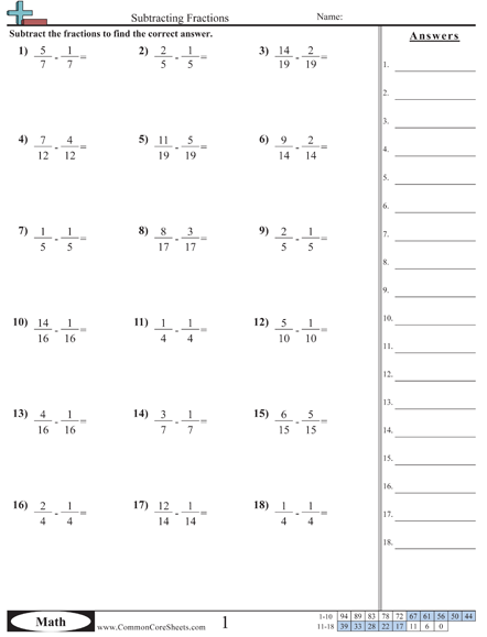 Common Core Sheets Fractions