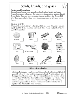 Solid Liquid Gas Worksheet 1st Grade