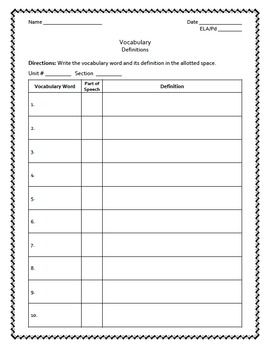 Printable Blank Vocabulary Worksheets