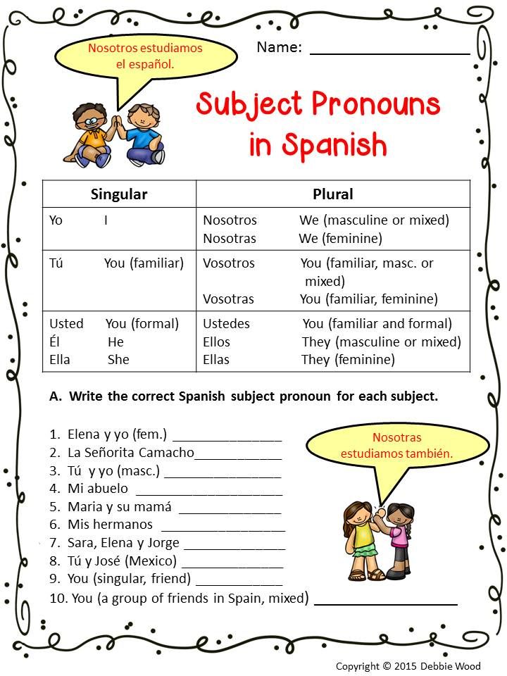 Spanish Personal Pronouns Worksheet Pdf