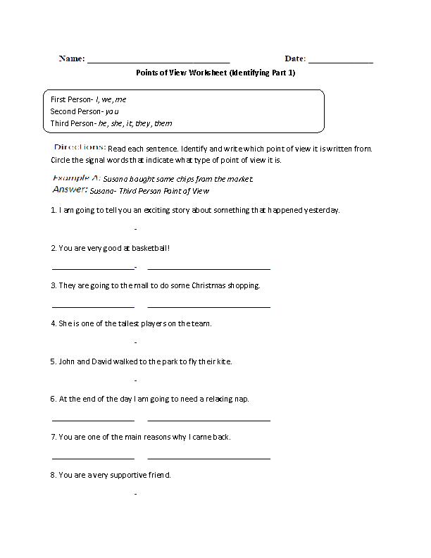 Point Of View Worksheet 11