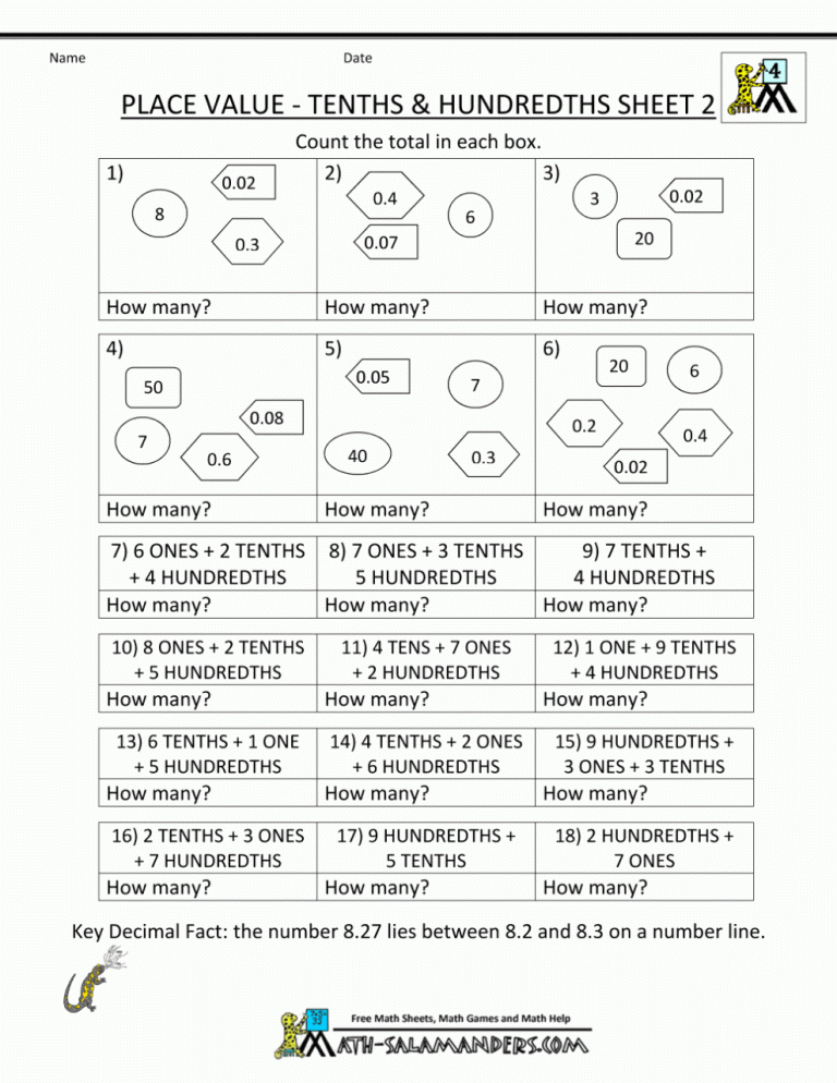 Fourth Grade Math Worksheets Place Value