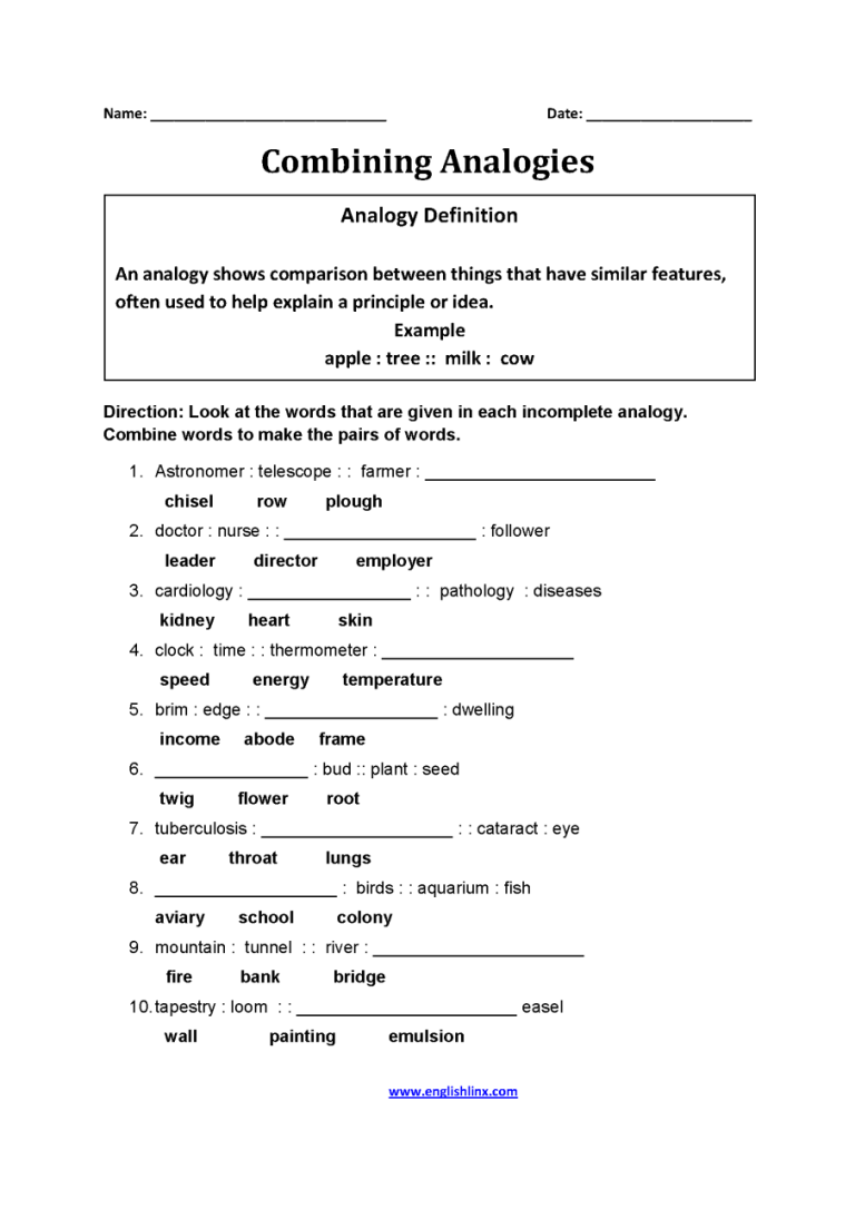 Analogies Worksheet For Grade 5