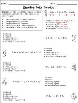 Chemistry Redox Reactions Worksheet