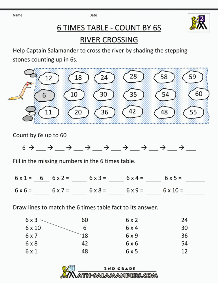 Multiplication 6 Times Table Worksheet