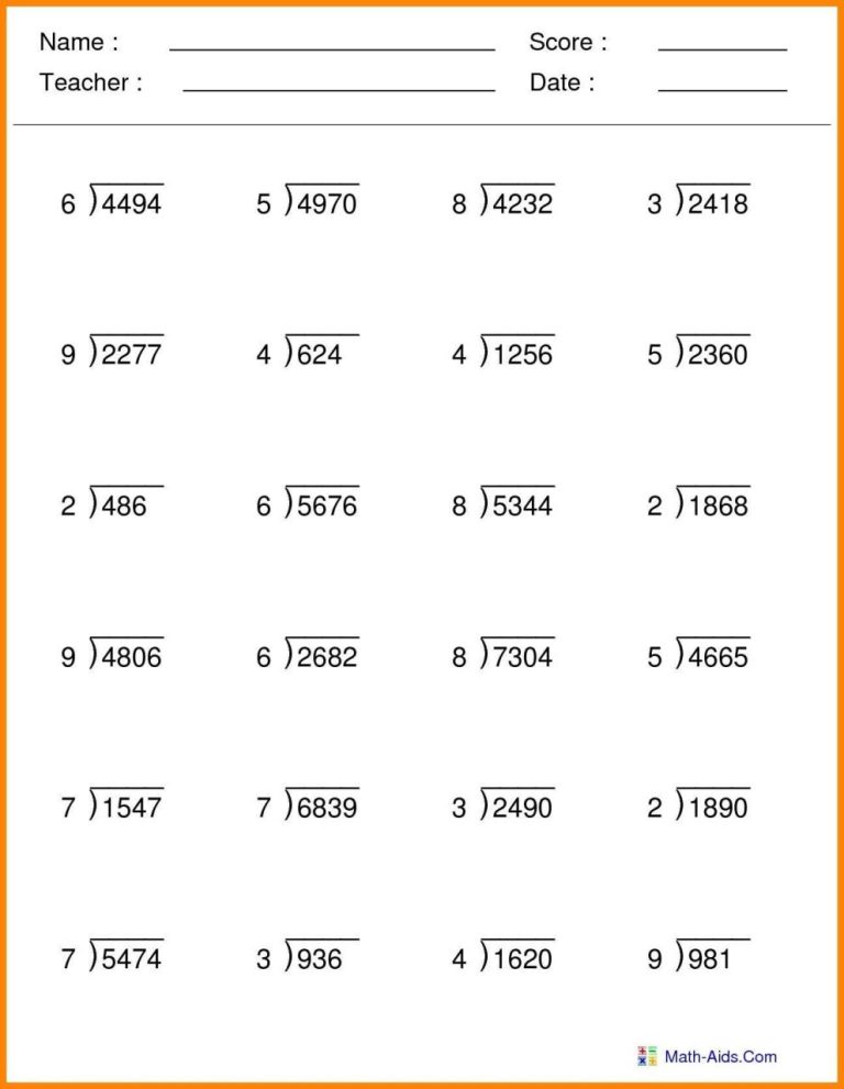 Division With Remainders Worksheet Year 5