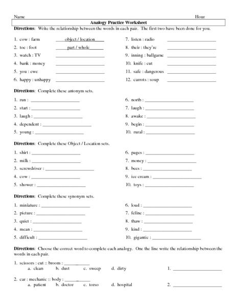 Worksheet Example Of Analogy