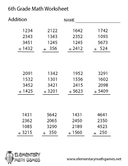 Addition Grade 6 Math Worksheets Pdf