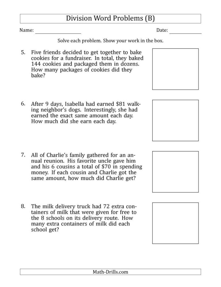 Math Worksheets Multiplication And Division Word Problems