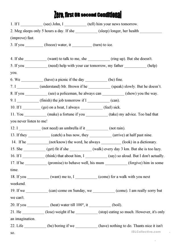 Zero And First Conditional Worksheet