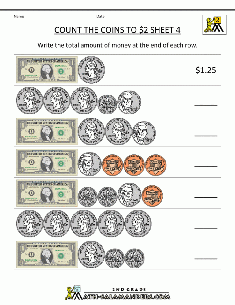 Printable Counting Money Worksheets 3rd Grade