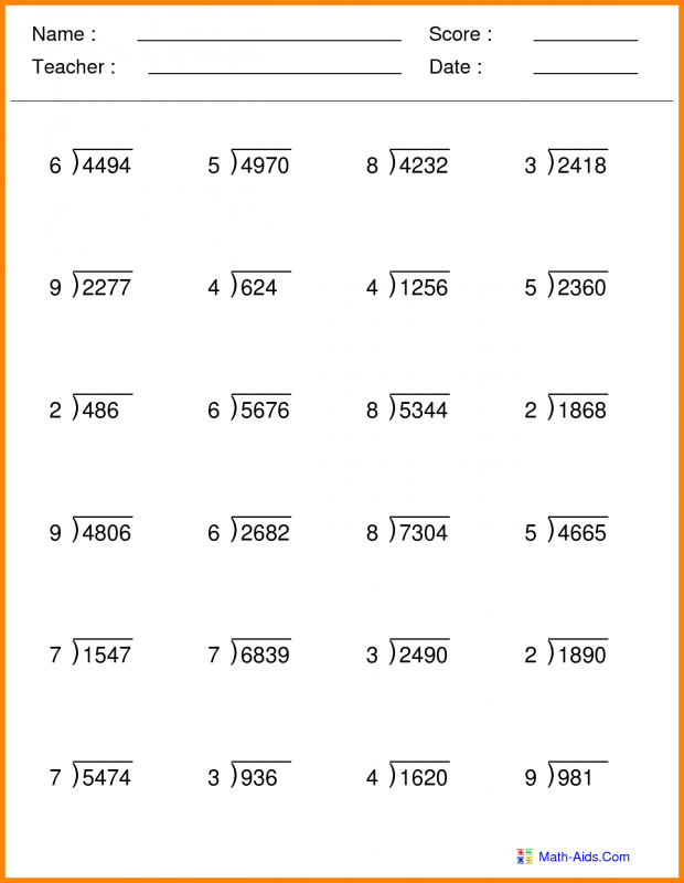 Sums Of Division For Class 4