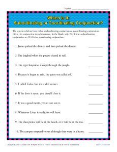 Subordinating Conjunctions Worksheet 8th Grade