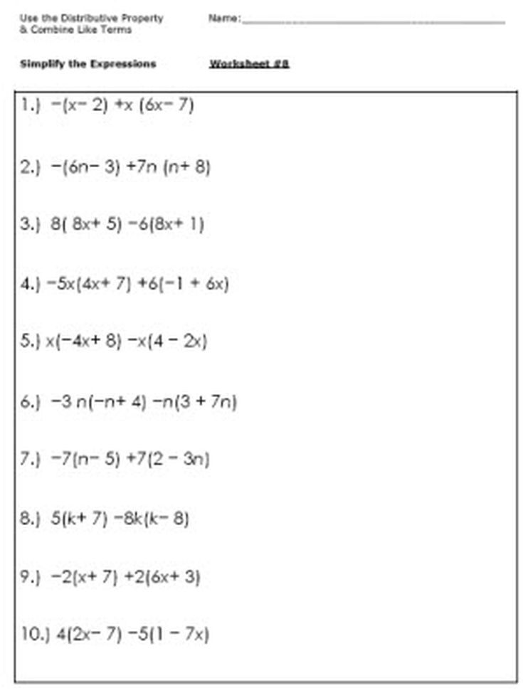 Combining Like Terms Worksheet 8th Grade Answers