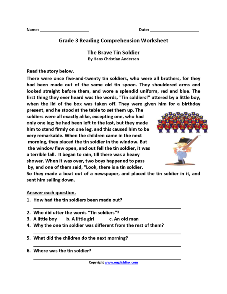 Free Printable Worksheets For 3rd Grade Reading