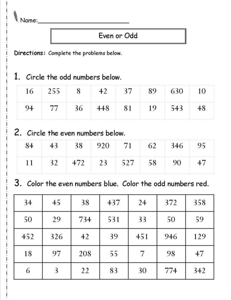 Odd And Even Numbers Worksheets Free