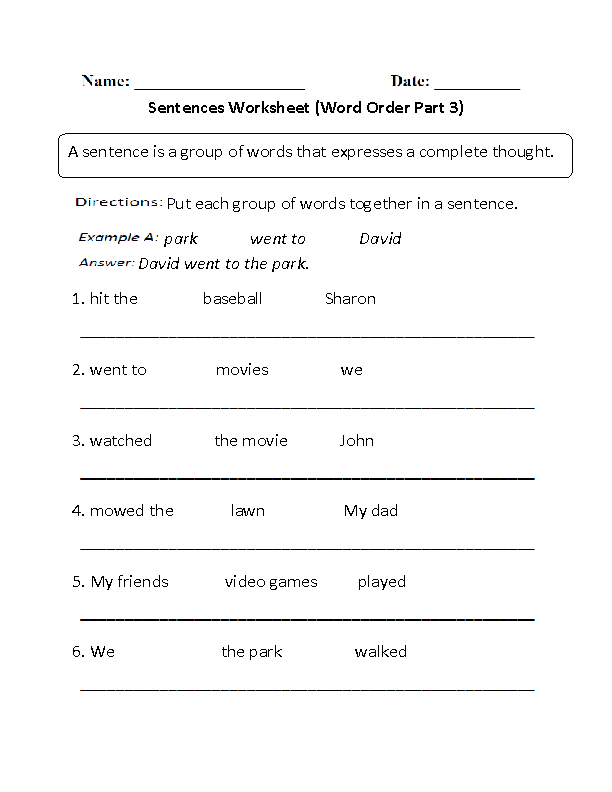 Simple Sentence Worksheet Grade 3