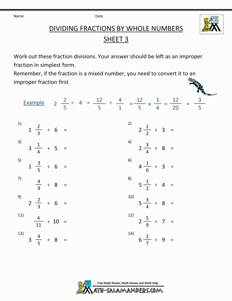 Dividing Fractions Worksheet 8th Grade