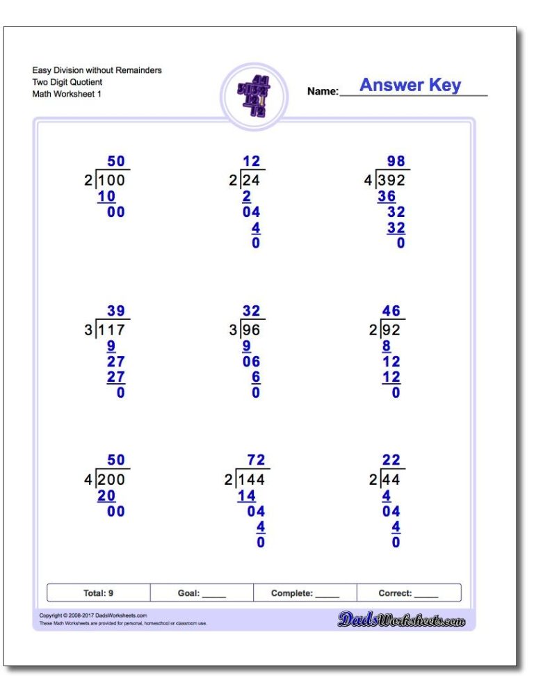 Polynomial Long Division Worksheets No Remainder