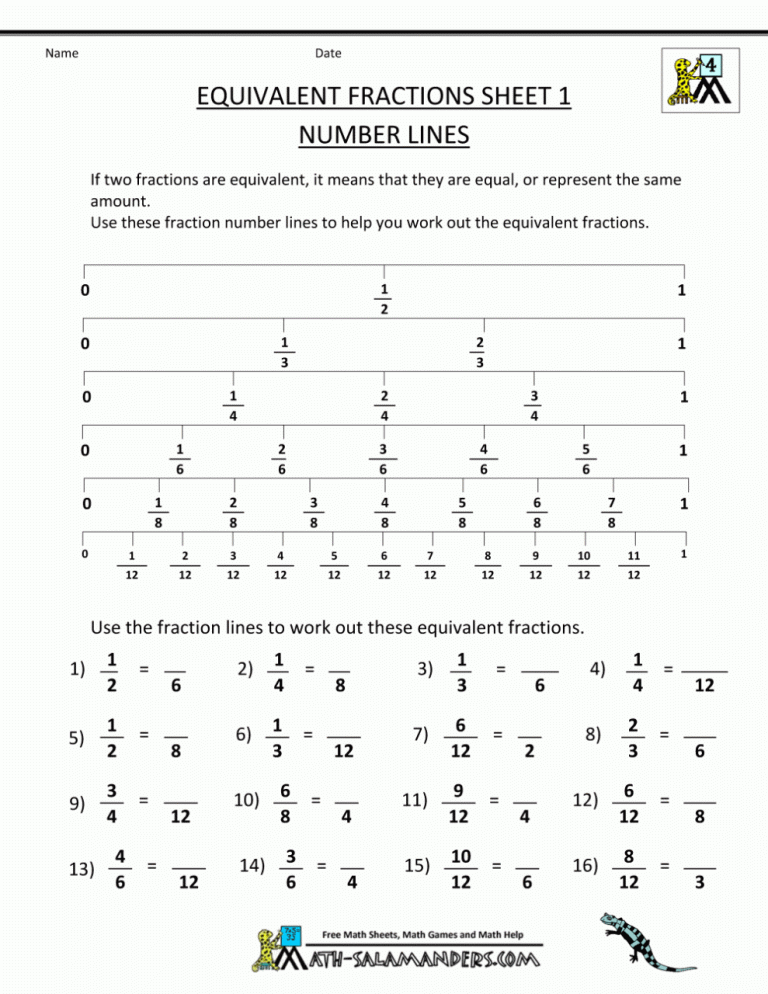 3rd Grade Equivalent Fractions Worksheet Pdf