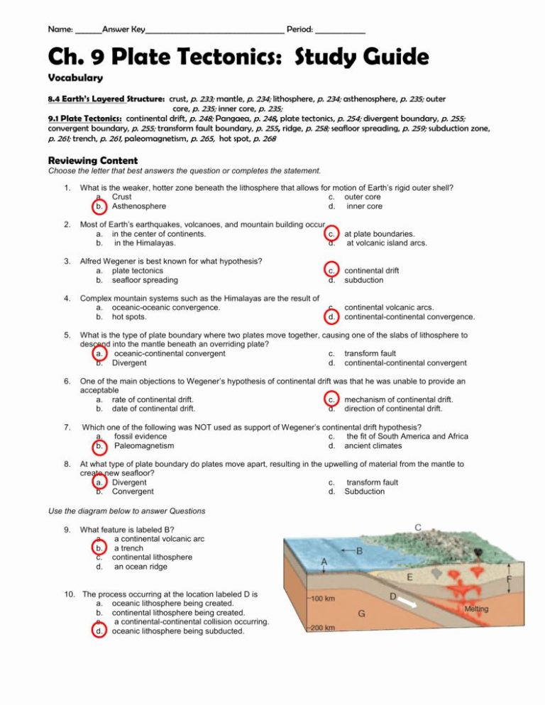 Plate Tectonics Worksheet Answer Key