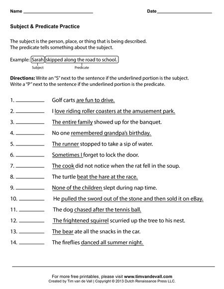 Subject Verb Object Worksheets Grade 2