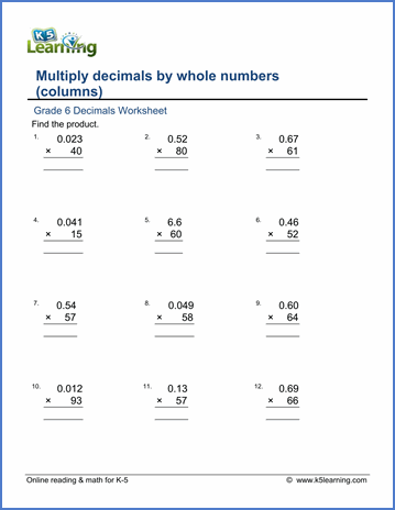 Multiplying Decimals Worksheets With Answers