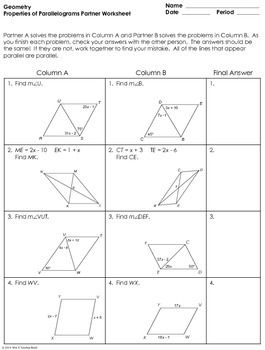 Special Parallelograms Worksheet Pdf