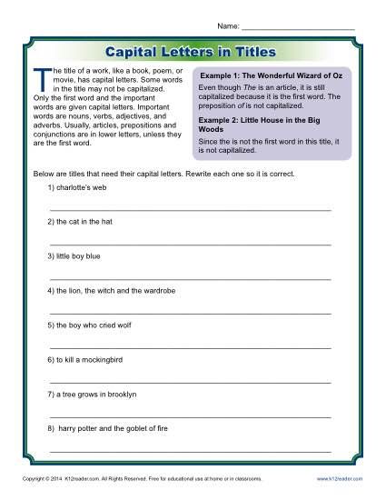 Capitalization Worksheets Pdf With Answers