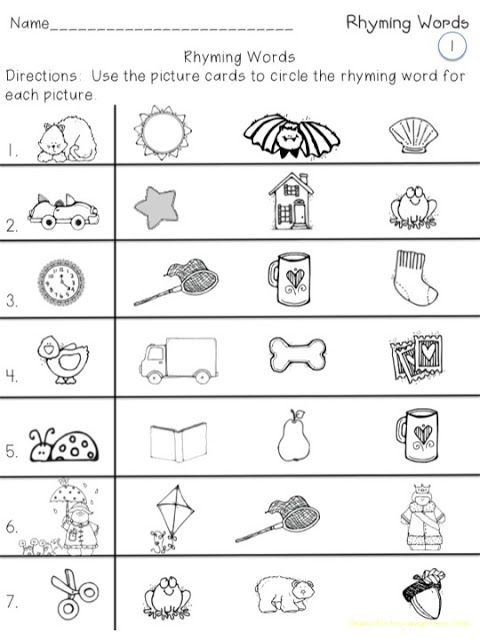 Rhyming Worksheets For Kindergarten