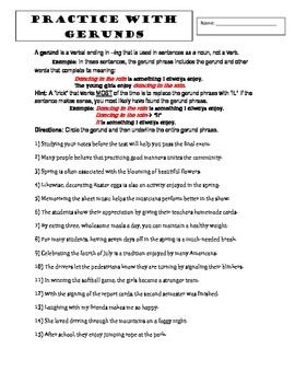 Gerund Worksheet With Answer Key