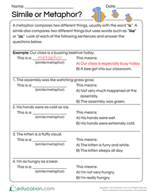 Metaphor Worksheets For Grade 4