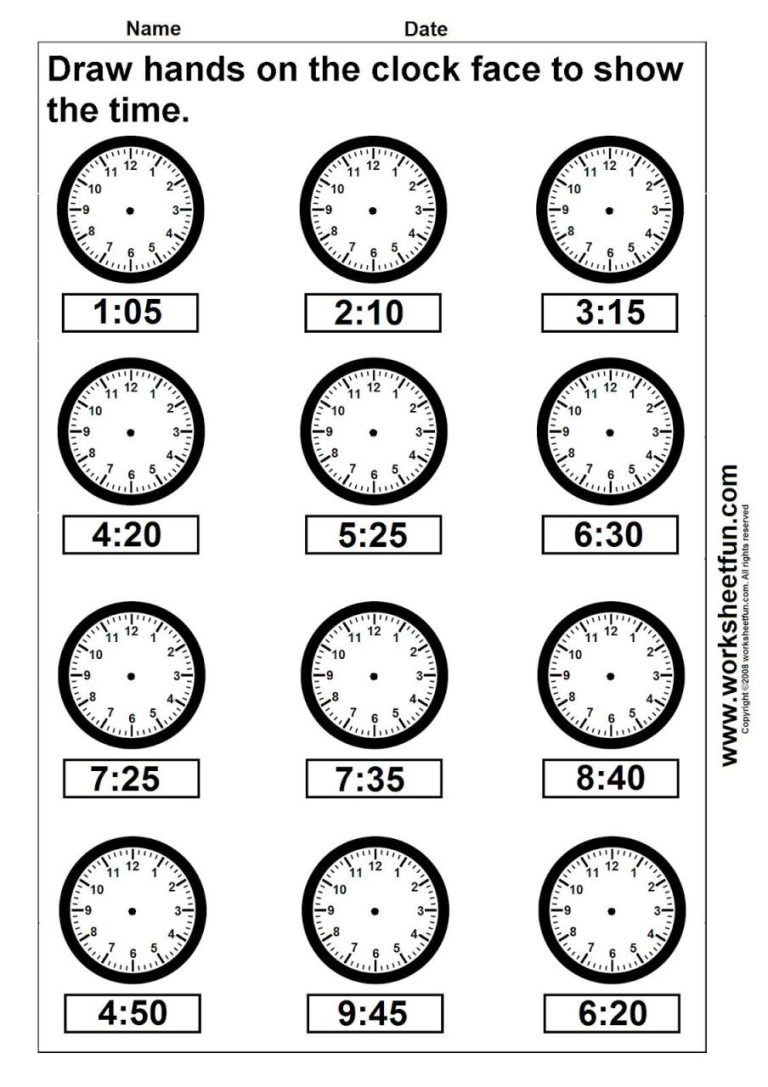 Printable Telling Time Worksheets For Kindergarten