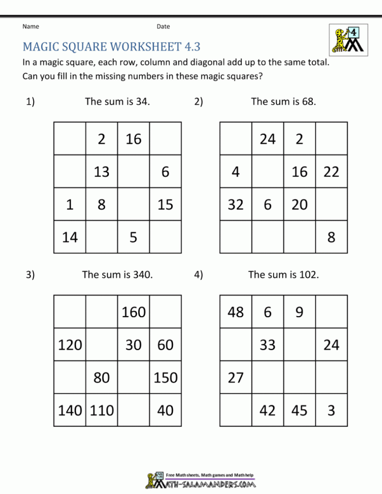 Magic Squares Worksheet 3×3