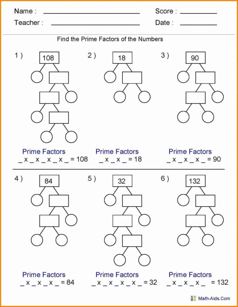 Prime Factorization Worksheets Pdf With Answers