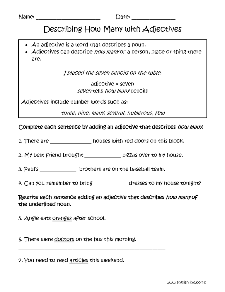 Adjectives Worksheets For Grade 7 Pdf