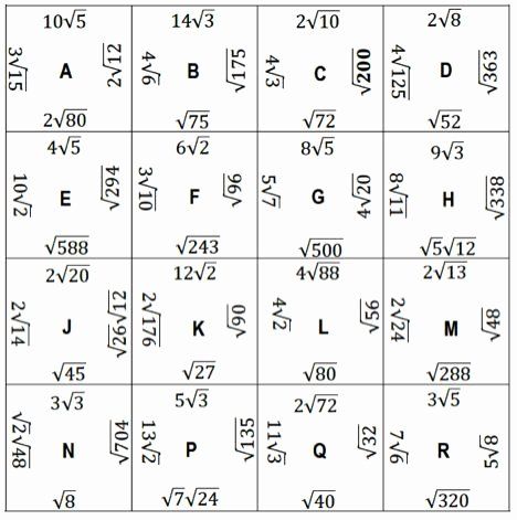 Simplifying Radicals Puzzle Worksheet Answer Key