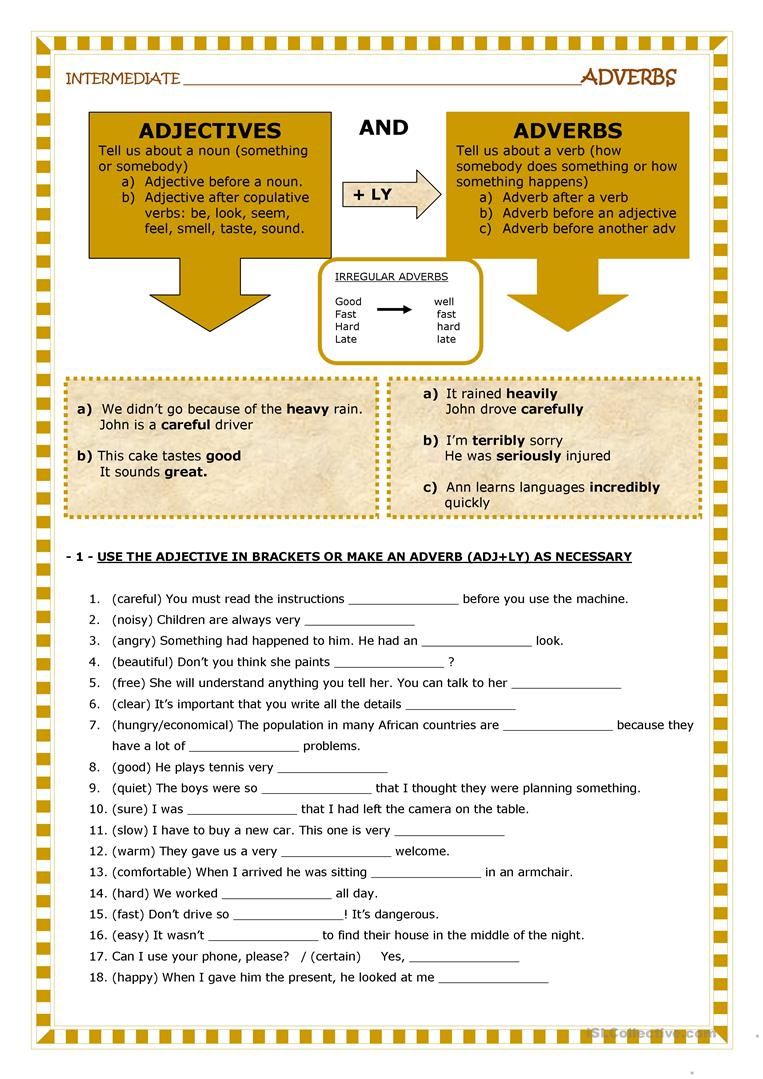 Adjectives And Adverbs Worksheet Pdf