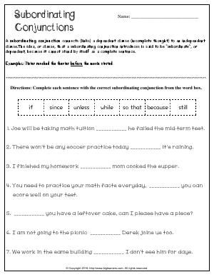 Conjunction Worksheets With Answers Pdf