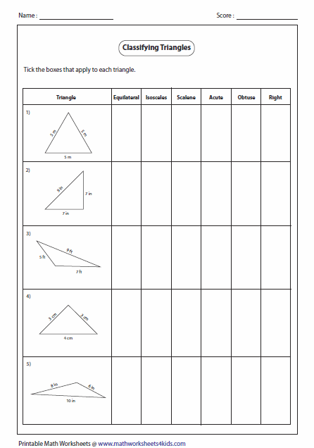 Grade Types Of Triangles Worksheet