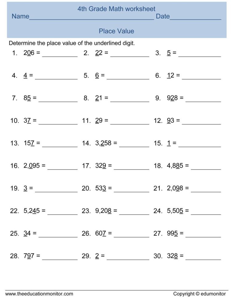 3rd Grade Place Value Worksheets Grade 4