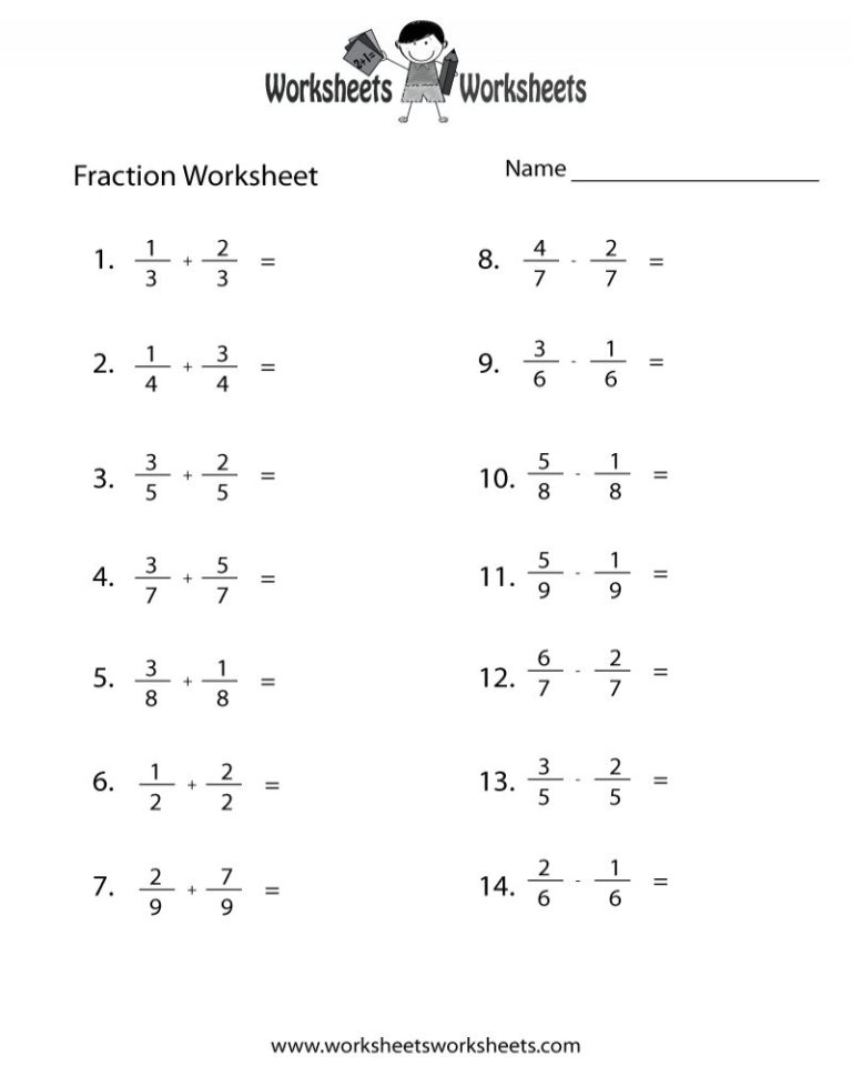 5th Grade Math Worksheets Fractions With Answers