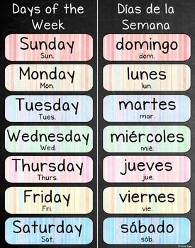 Days Of The Week Printables English And Spanish