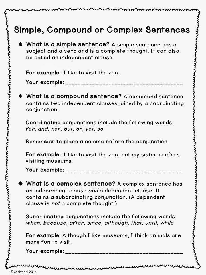 Compound Sentences Worksheet 6th Grade