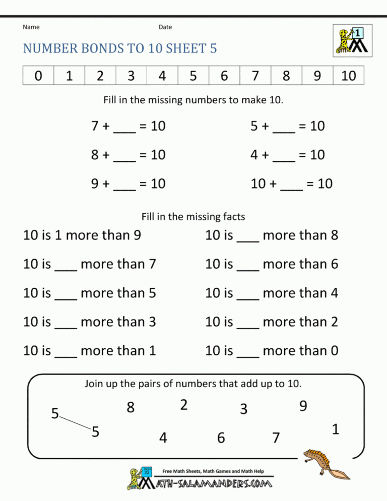 Number Bonds To 20 Worksheets Year 2