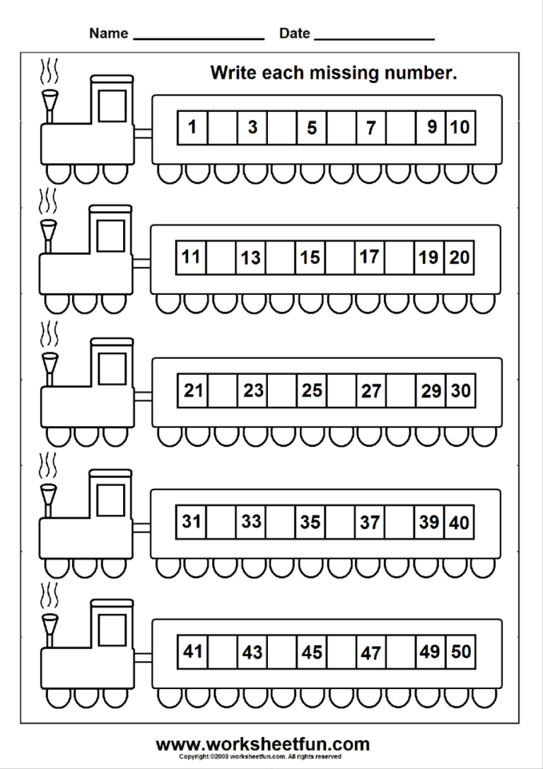 Number Worksheets For Kindergarten 1-50