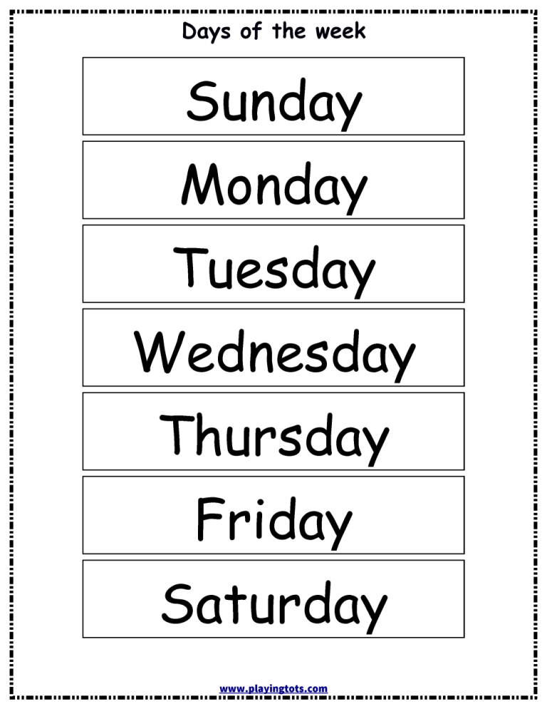 Free Printable Days Of The Week Worksheets For Kindergarten