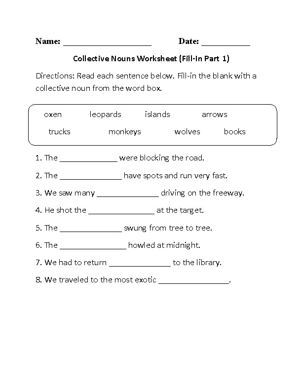 Second Grade Nouns Worksheet For Grade 2