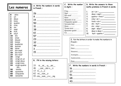 French Worksheets For Kids Numbers