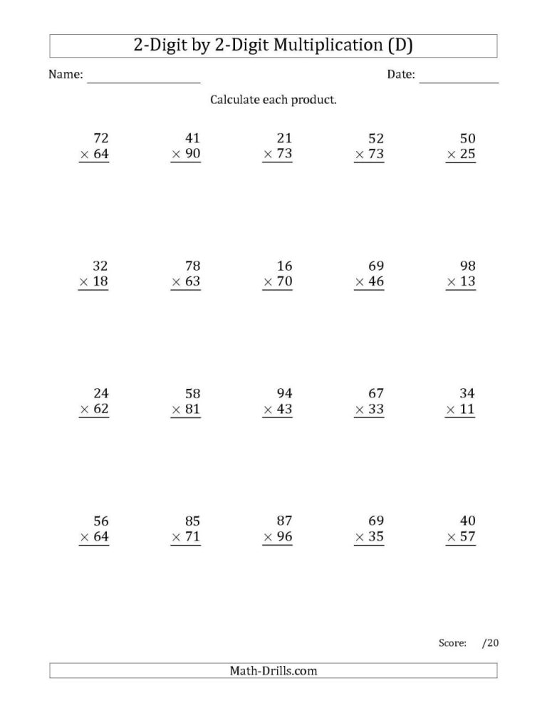 Two Digit Multiplication Worksheets 5th Grade